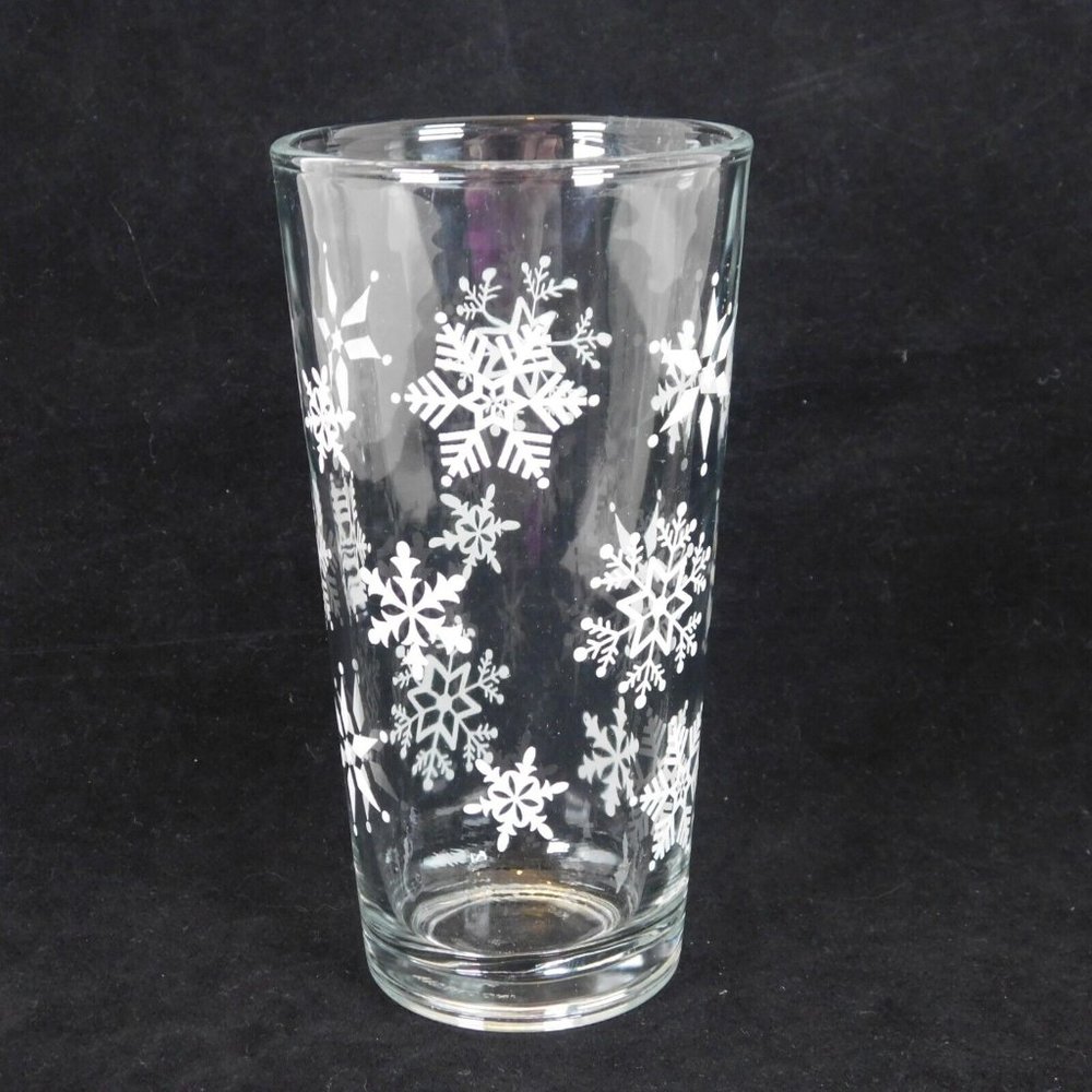 Lot of 2 KIG Indonesia 16 oz Glass Tumbler White Snowflake Pattern Vintage - Picture 8 of 11